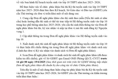 Phúc khảo bài thi Kỳ thi tuyển sinh  vào lớp 10 THPT năm học 2025-2026