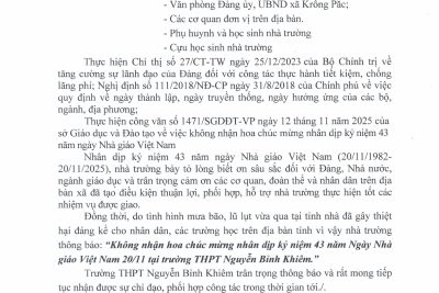 Không nhận Hoa Chúc mừng nhân dịp kỷ niệm 43 năm ngày nhà giáo Việt Nam