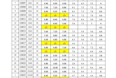 ĐIỂM KIỂM TRA GIỮA KÌ 1, LỚP 12 NĂM HỌC 2023-2024