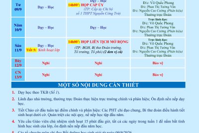 LỊCH CÔNG TÁC TUẦN 01 (từ 07/09/2026 đến 13/09/2026)
