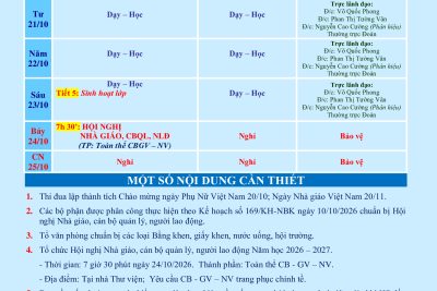 LỊCH CÔNG TÁC TUẦN 07 (từ 19/10/2026 đến 25/10/2026)
