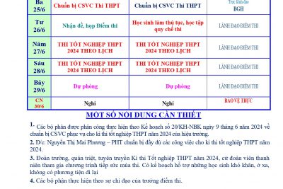 LỊCH CÔNG TÁC TUẦN 41 (Từ 24/6/2024 đến 30/6/2024)