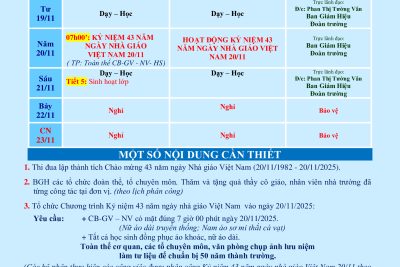 LỊCH CÔNG TÁC TUẦN 11 (từ 17/11/2025 đến 23/11/2025)