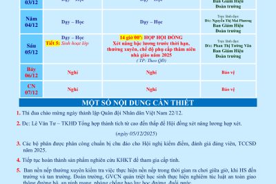LỊCH CÔNG TÁC TUẦN 13 (từ 01/12/2025 đến 07/12/2025)