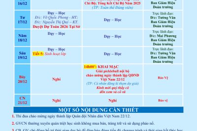 LỊCH CÔNG TÁC TUẦN 15 (từ 15/12/2025 đến 21/12/2025)