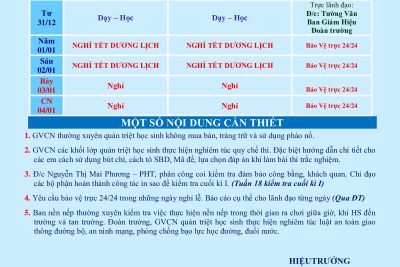 LỊCH CÔNG TÁC TUẦN 17 (từ 29/12/2025 đến 04/01/2026)