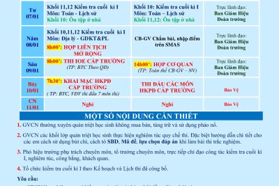 LỊCH CÔNG TÁC TUẦN 18 (từ 05/01/2026 đến 11/01/2026)