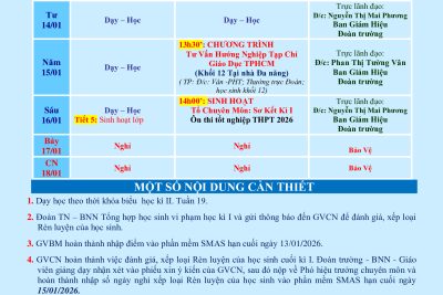 LỊCH CÔNG TÁC TUẦN 19 (từ 12/01/2026 đến 18/01/2026)