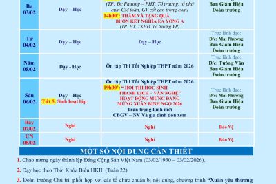 LỊCH CÔNG TÁC TUẦN 22 (từ 02/02/2026 đến 08/02/2026)