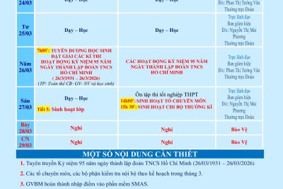 LỊCH CÔNG TÁC TUẦN 28 (từ 23/03/2026 đến 29/03/2026)