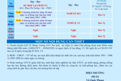 LỊCH CÔNG TÁC TUẦN 33 (từ 27/04/2026 đến 03/05/2026)