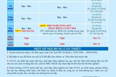 LỊCH CÔNG TÁC TUẦN 34 (từ 04/05/2026 đến 10/05/2026)