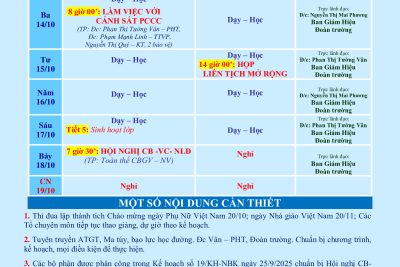 LỊCH CÔNG TÁC TUẦN 06 (từ 13/10/2025 đến 19/10/2025)