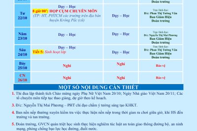 LỊCH CÔNG TÁC TUẦN 07 (từ 20/10/2025 đến 26/10/2025)