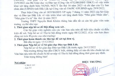 Thông báo (V/v triển khai xét tặng NGND, NGUT lần thứ 16 năm 2023)