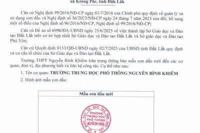 Thông báo mẫu dấu Trường THPT Nguyễn Bỉnh Khiêm