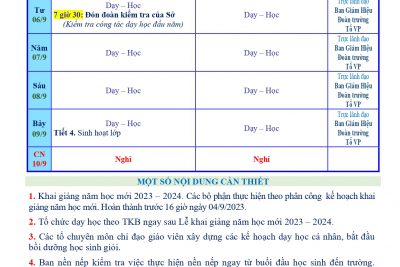 LỊCH CÔNG TÁC TUẦN 01 (Từ 04/9/2023 đến 10/9/2023)