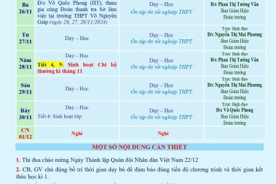 LỊCH CÔNG TÁC TUẦN 13 (từ 25/11/2024 đến 01/12/2024)