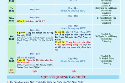 LỊCH CÔNG TÁC TUẦN 16 (từ 16/12/2024 đến 22/12/2024)
