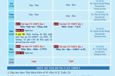 LỊCH CÔNG TÁC TUẦN 23 (từ 10/02/2025 đến 16/02/2025)