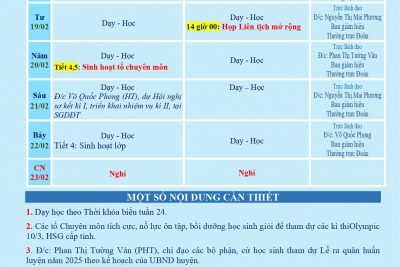 LỊCH CÔNG TÁC TUẦN 24 (từ 17/02/2025 đến 23/02/2025)