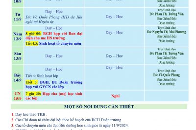 LỊCH CÔNG TÁC TUẦN 2 (từ 09/9/2024 đến 15/9/2024)