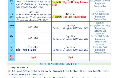 LỊCH CÔNG TÁC TUẦN 03 (Từ 18/9/2023 đến 24/9/2023)