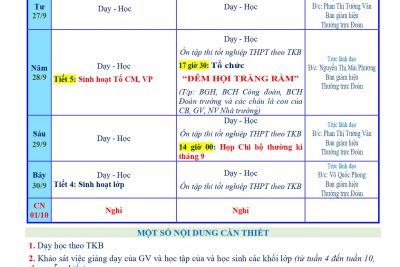 LỊCH CÔNG TÁC TUẦN 04 (Từ 25/9/2023 đến 01/10/2023)