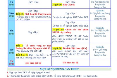 LỊCH CÔNG TÁC TUẦN 06 (Từ 09//2023 đến 15/10/2023)