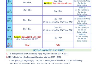 LỊCH CÔNG TÁC TUẦN 07 (Từ 16/10/2023 đến 22/10/2023)