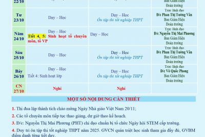 LỊCH CÔNG TÁC TUẦN 08 (từ 21/10/2024 đến 27/10/2024)