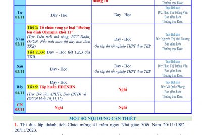 LỊCH CÔNG TÁC TUẦN 09 (Từ 30/10/2023 đến 05/11/2023)