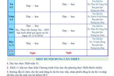 LỊCH CÔNG TÁC TUẦN 34 (Từ 06/5/2024 đến 12/5/2024)