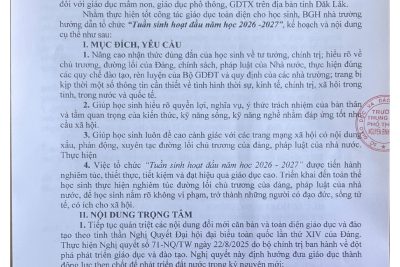 THÔNG BÁO KẾ HOẠCH TUẦN SINH HOẠT ĐẦU NĂM HỌC 2026 -2027